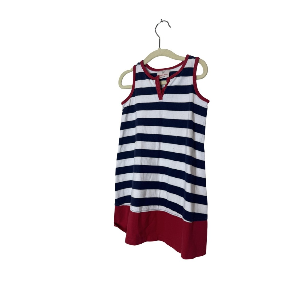 Hanna Andersson Dress Girls 4T Blue White Stripe Sleeveless Henley Cotton Summer
